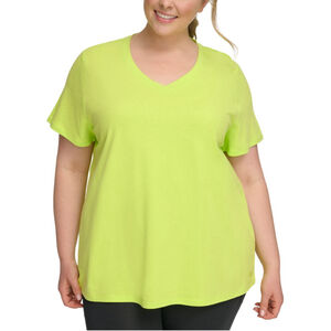 Calvin Klein Performance Plus Size 1X Lime Green Cotton V-Neck T-Shirt NWT